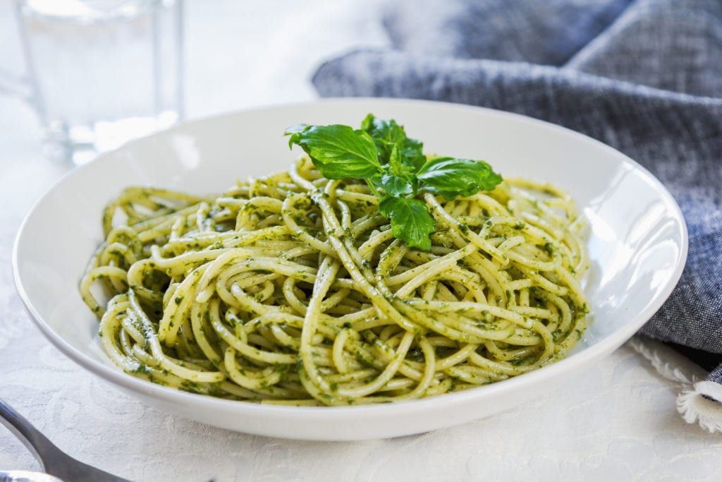 If you need affordable Italian catering ideas for a work event, you can't go wrong with pasta with pesto.