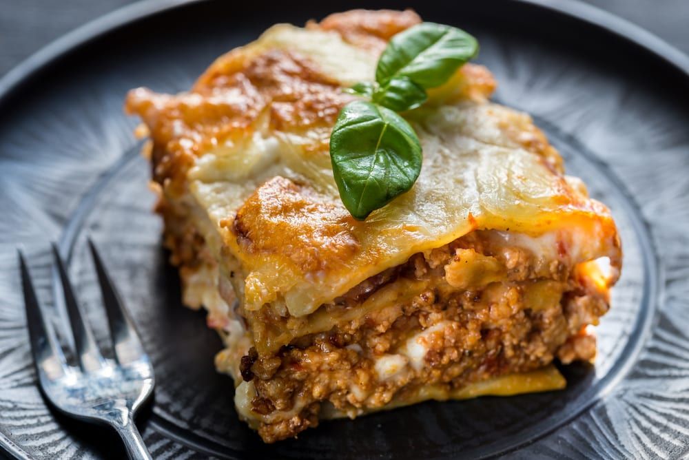 A great idea for Italian catering is meaty lasagna bolognese. 