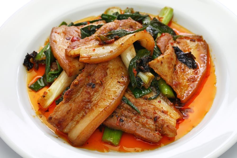 If you're looking for filling catering ideas, consider ordering twice-cooked pork belly, one of the most famous dishes of Chinese cuisine.