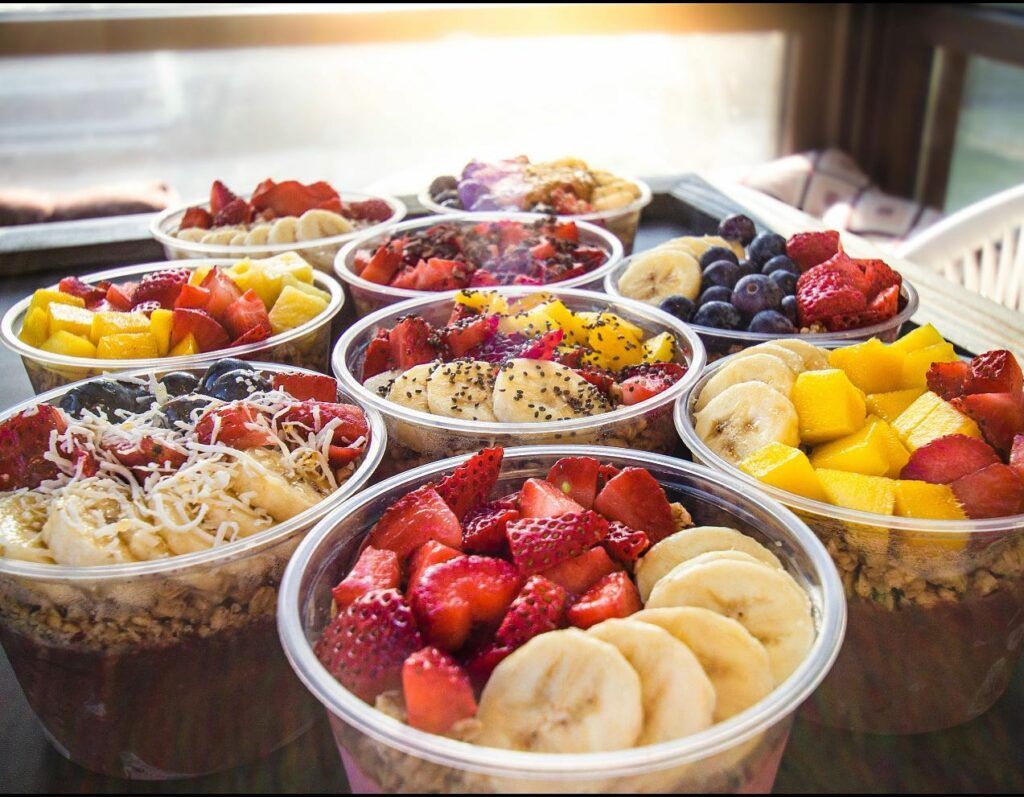 Acai bowls on a table.