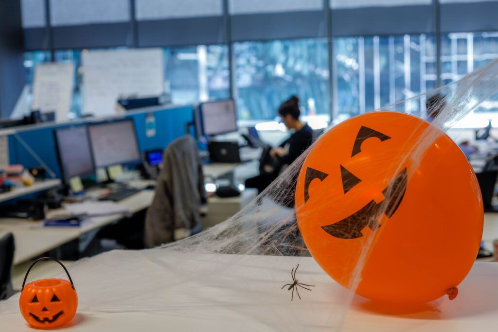 office decorated for halloween