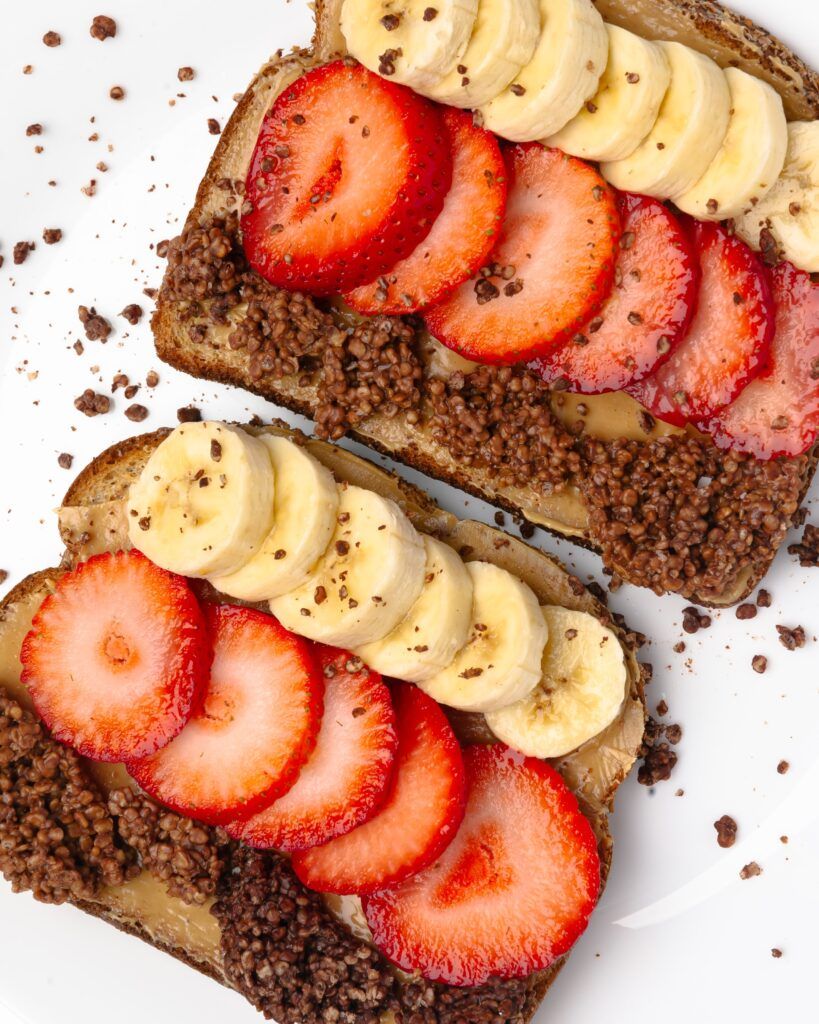 nut butter toast with strawberries and bananas