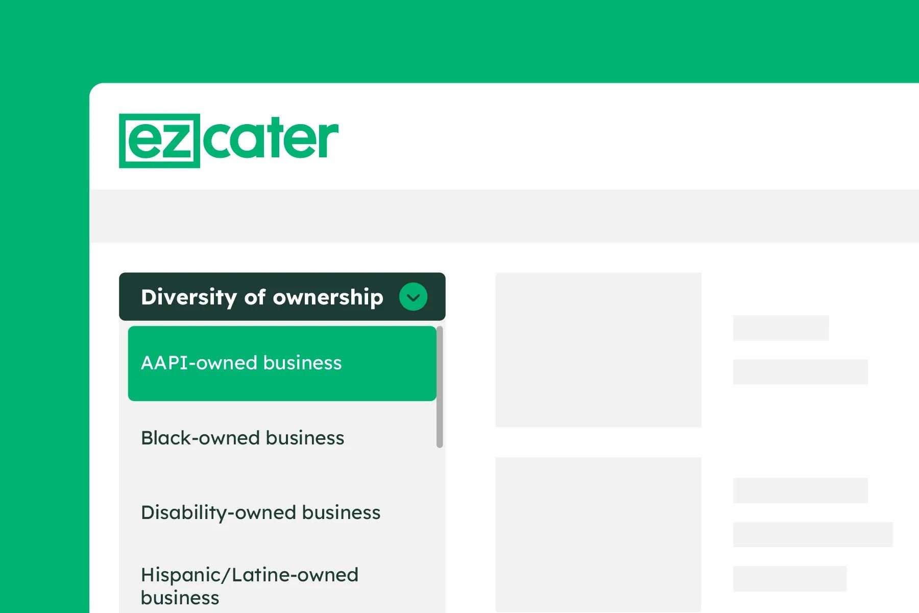 ezCater's diversity of ownership filter. 