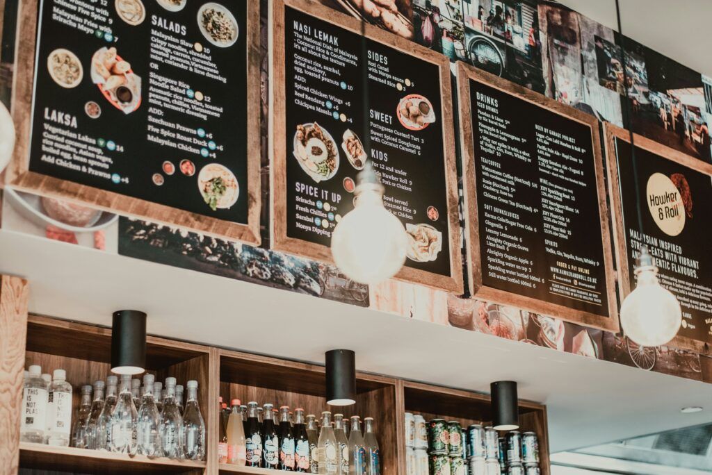 A chalkboard restaurant menu.