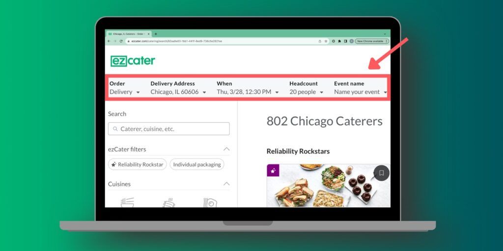 The "enter your delivery information" section on ezCater.