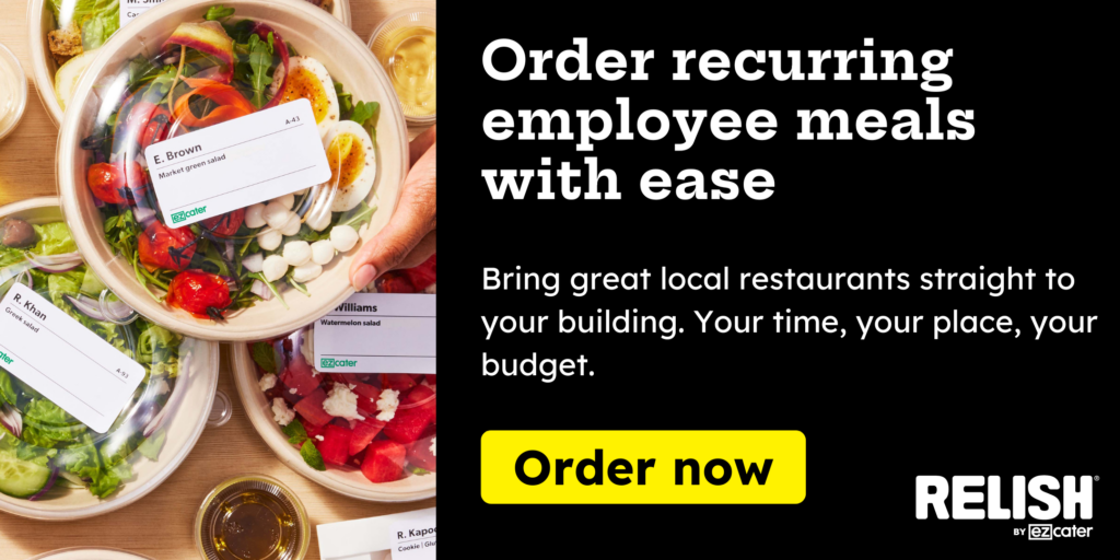 Order recurring employee meals with ease. Bring great local restaurants straight to your building. Your time, your price, your budget. Order now. 