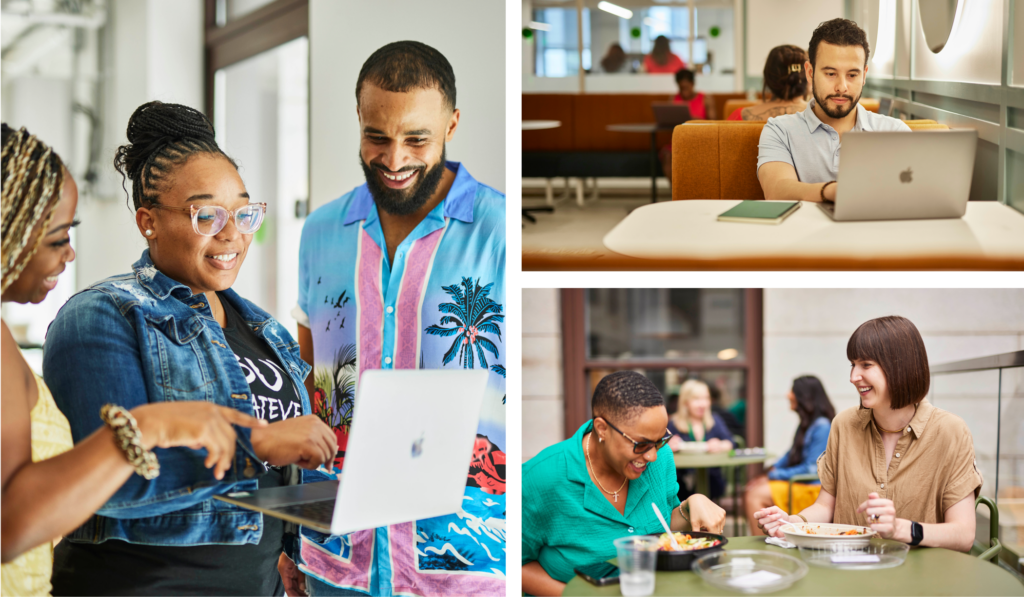 Collage of people working and smiling