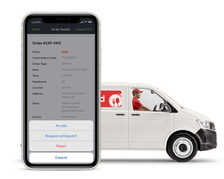 Order details screenshot on iphone with a delivery van in the back