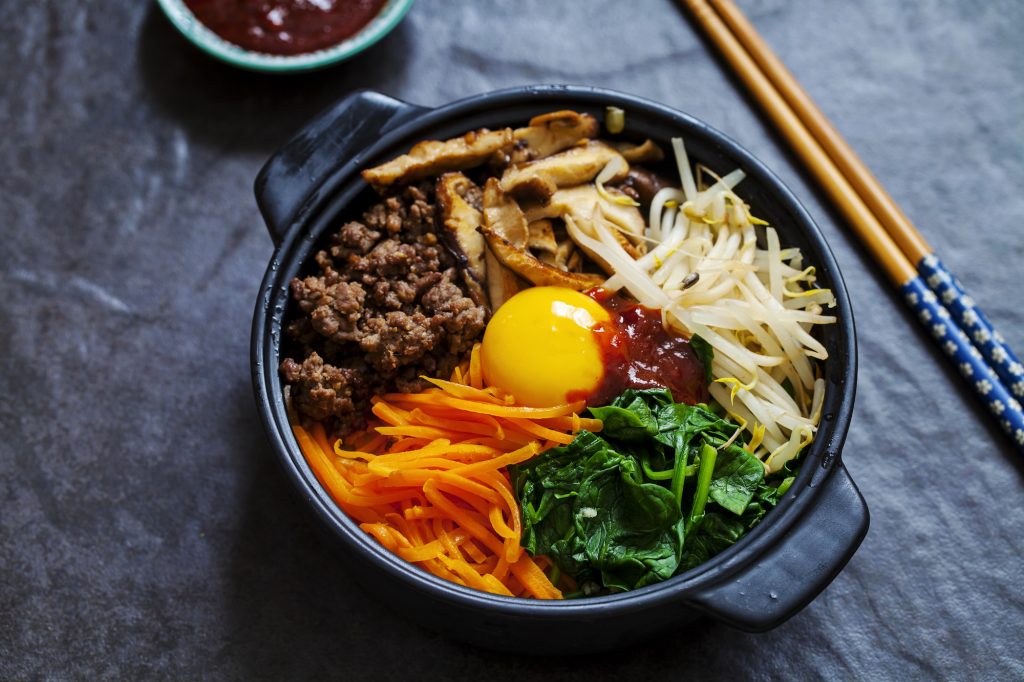 A perfectly balanced meal of meat, rice, and veggies, bibimbap is one of the trendier dishes in catering right now.