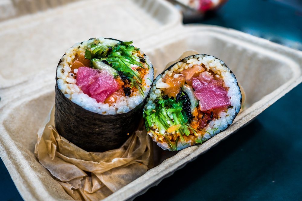 Sushi burritos can easily be eaten on the go