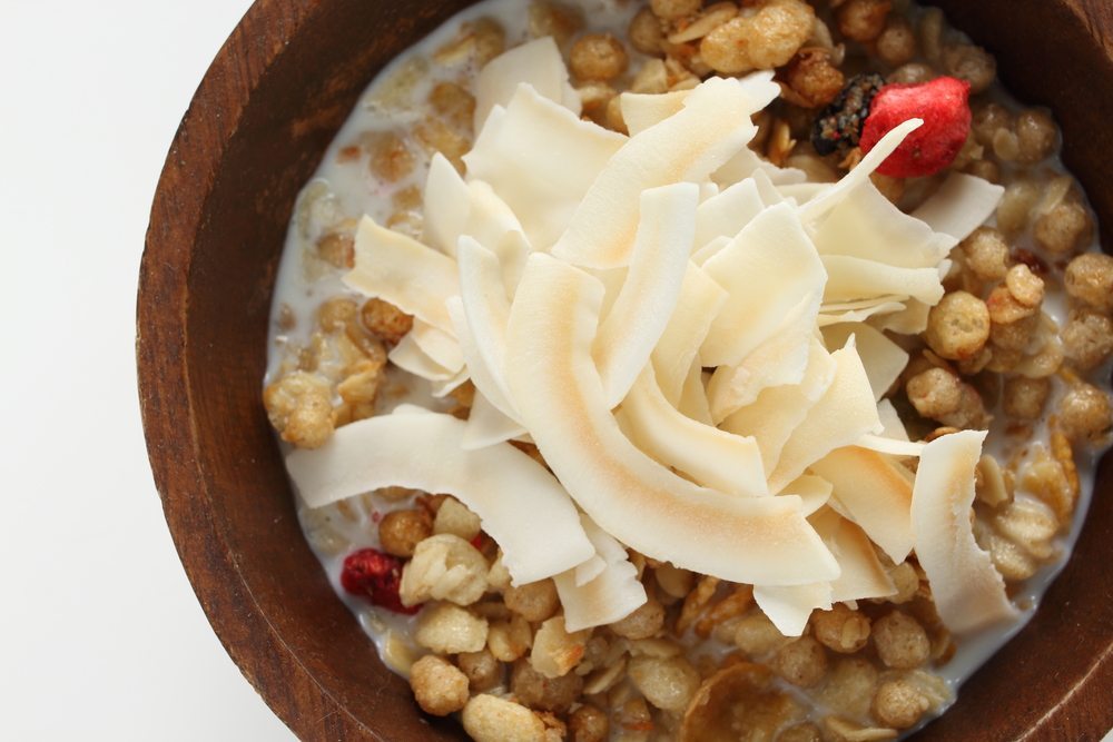 cereal with dried coconut flakes